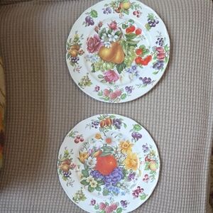 Crown Multicolor Floral and Fruit Dinner Plates (2)
